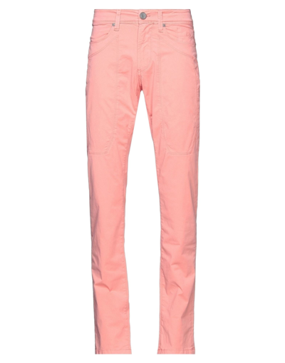 Shop Jeckerson Man Pants Salmon Pink Size 35 Cotton, Elastane