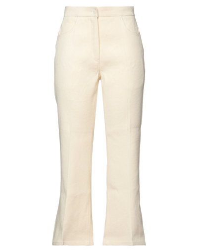 Shop Jil Sander Woman Jeans Ivory Size 4 Paper Yarn, Lycra In White