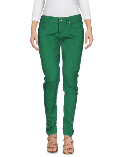 Shop Byblos Woman Denim Pants Green Size 28 Cotton, Elastane