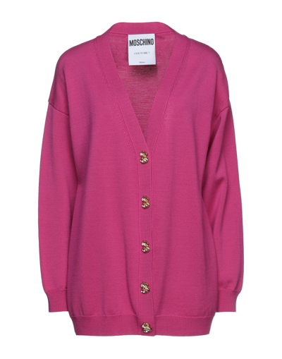 Shop Moschino Woman Cardigan Fuchsia Size 8 Virgin Wool In Pink