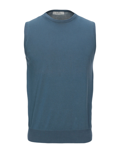 Shop Alpha Studio Man Sweater Slate Blue Size 40 Cotton