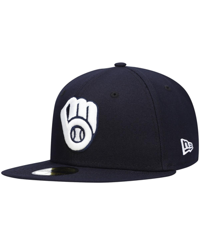 New Era Men's Navy Milwaukee Brewers Logo White 59fifty Fitted Hat In Navy