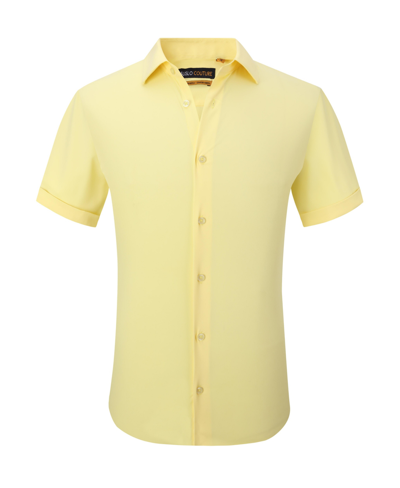 Shop Suslo Couture Men's Slim Fit Performance Short Sleeves Solid Button Down Shirt In Yellow