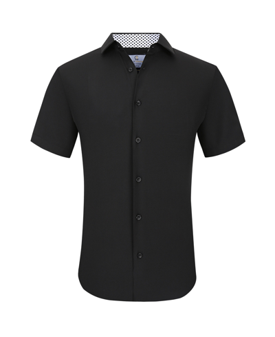 Shop Suslo Couture Men's Slim Fit Performance Short Sleeves Solid Button Down Shirt In Black