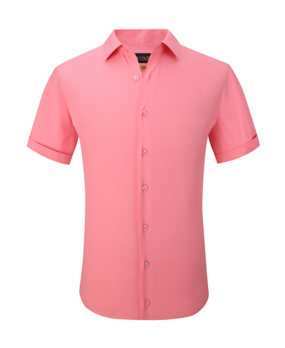 Shop Suslo Couture Men's Slim Fit Performance Short Sleeves Solid Button Down Shirt In Peach