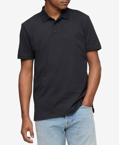 Calvin Klein Men's Regular-fit Smooth Cotton Monogram Logo Polo Shirt In Black Beauty