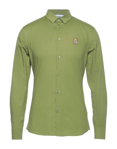 Shop Moschino Man Shirt Green Size 16 Cotton, Elastane