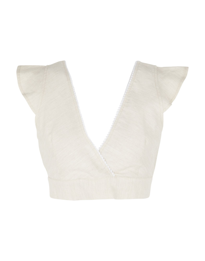 Shop 8 By Yoox Cotton-linen Crop Top W/ Open Back Woman Top Beige Size 10 Cotton, Linen, Viscose