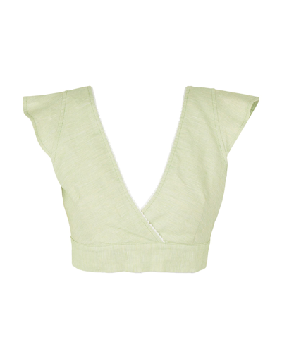 Shop 8 By Yoox Cotton-linen Crop Top W/ Open Back Woman Top Light Green Size 10 Cotton, Linen, Viscose