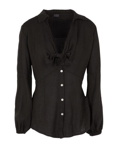 Shop 8 By Yoox Linen-viscose Front Knot Chemisier Woman Shirt Black Size 8 Linen, Viscose