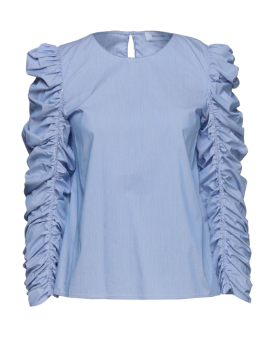 Shop Aglini Woman Top Blue Size 12 Cotton, Polyamide, Elastane