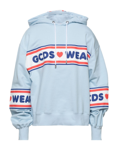 Shop Gcds Man Sweatshirt Sky Blue Size Xs Cotton