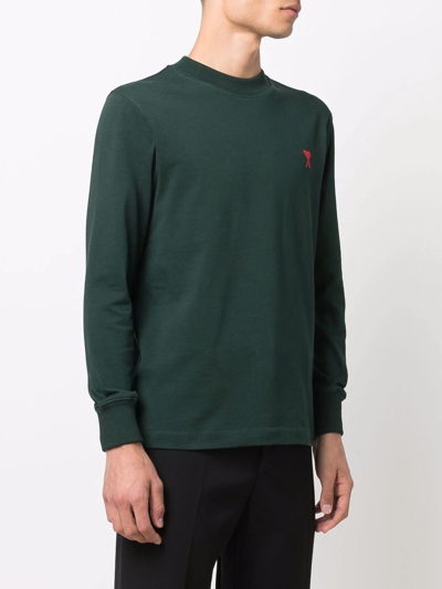 Shop Ami Alexandre Mattiussi Ami De Coeur Long-sleeved T-shirt In Green
