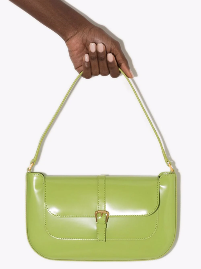 Shop By Far Miranda Patent-leather Shoulder Bag In Green