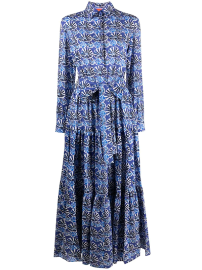 Shop La Doublej Bellini Shell-print Cotton Shirt Dress In Blau