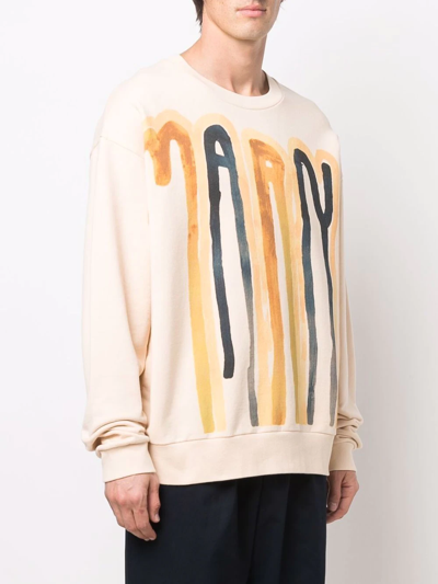 Shop Marni Logo-print Cotton Sweatshirt In Neutrals