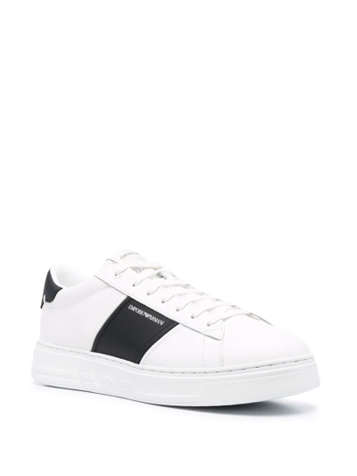 Shop Emporio Armani Logo-stripe Low-top Sneakers In Weiss
