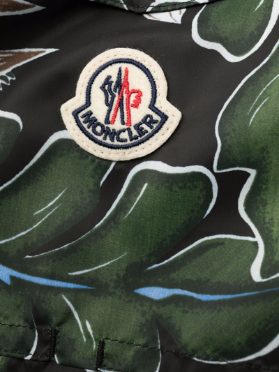 Shop Moncler Leaf-print Swim Shorts In Green