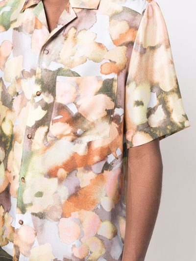 Shop Nanushka Watercolour-print Short-sleeve Shirt In Nude