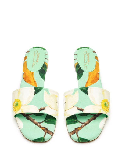 Shop Oscar De La Renta Floral-print Flat Sandals In Grün