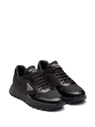 Prada Downtown Nappa Leather And Nylon Sneakers In Schwarz