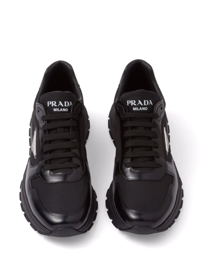 Prada Downtown Nappa Leather And Nylon Sneakers In Schwarz