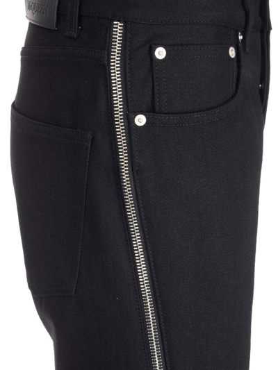 Shop Alexander Mcqueen Zip Detailed Mid Rise Trousers In Black