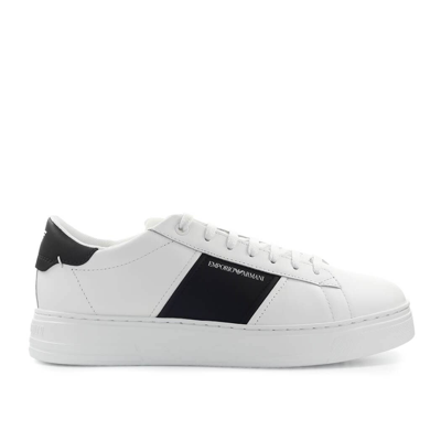Shop Emporio Armani White And Black Sneaker With Logo In White/black