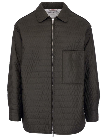 Shop Valentino Quilted Zipped Overshirt In Verde
