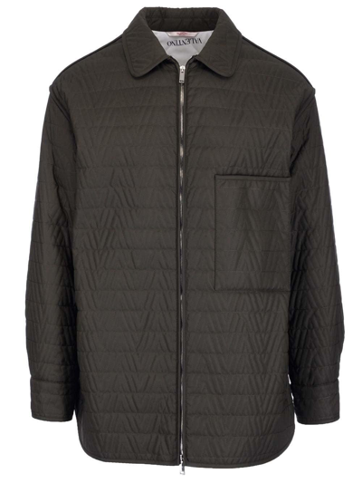 Valentino V Optical Quilted Nylon Shirt Jacket In Verde
