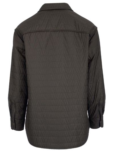 Valentino V Optical Quilted Nylon Shirt Jacket In Verde