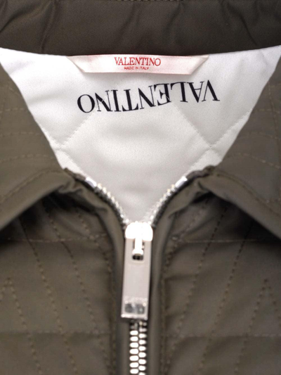 Valentino V Optical Quilted Nylon Shirt Jacket In Verde