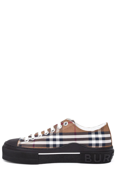 Shop Burberry Vintage Check Pattern Lace Up Sneakers In Birch Brown Ip Chk