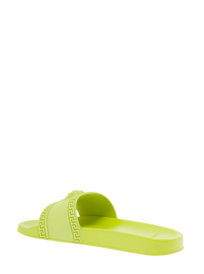 Shop Versace Mans Green Rubber Medusa Slide Sandals