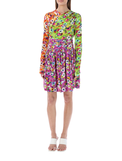 Shop Msgm Floral Mini Dress In Multicolor
