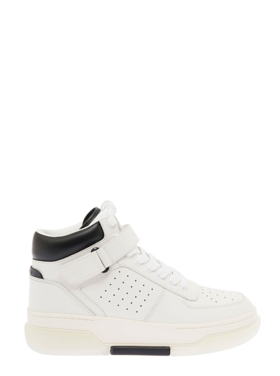 Shop Amiri Mans Stadium White And Black Leather High Top Sneakers