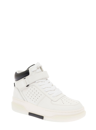 Shop Amiri Mans Stadium White And Black Leather High Top Sneakers
