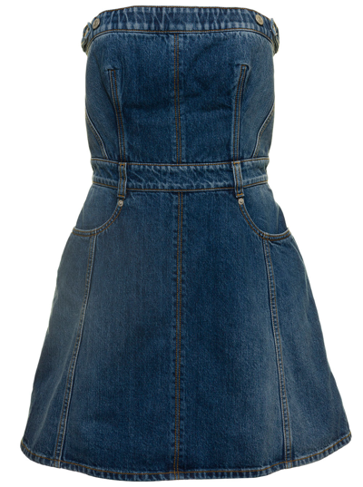 Shop Alexander Mcqueen Womens Organic Cotton Denim Sleeveless Dress In Blu