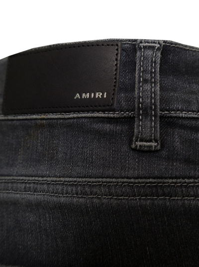 Shop Amiri Mans Gray Denim Jeans With Ripped Inserts In Grey