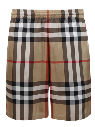 Shop Burberry Elasticized Check Print Shorts In Neutral