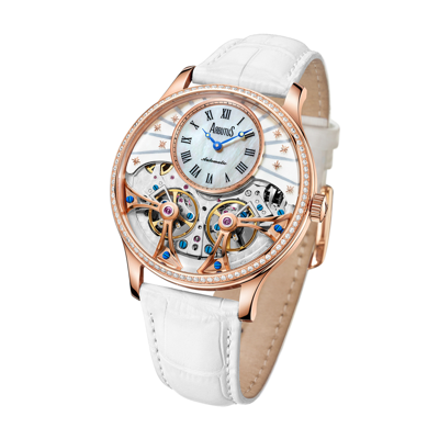 Shop Arbutus Broadway Automatic White Dial Ladies Watch Ar1903rmw In Blue / Gold Tone / Rose / Rose Gold Tone / White