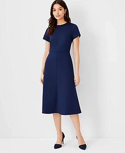 Shop Ann Taylor The Midi Flare Dress In Double Knit In Pure Sapphire