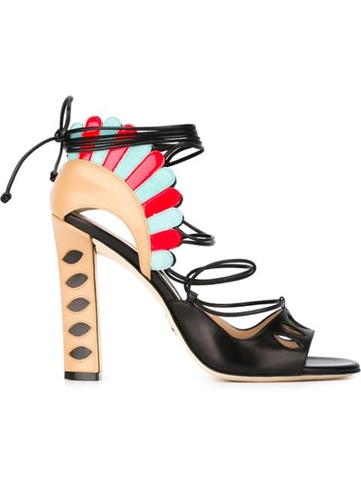 Paula Cademartori Lotus Leather Scallop Sandals In Black