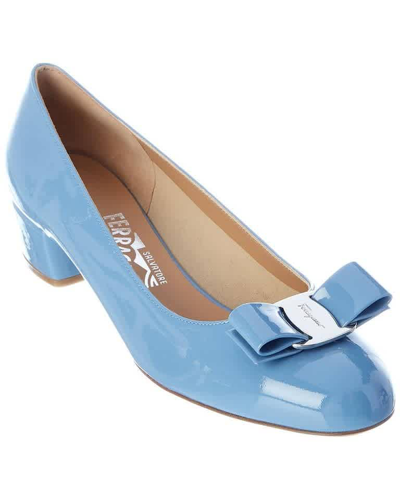 Shop Ferragamo Ladies Blue Vara Bow Pump Shoe, Brand Size 5 In Blue,gold Tone