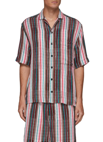 Shop Song For The Mute 'beau' Stripe Jacquard Bowling Shirt In Multi-colour
