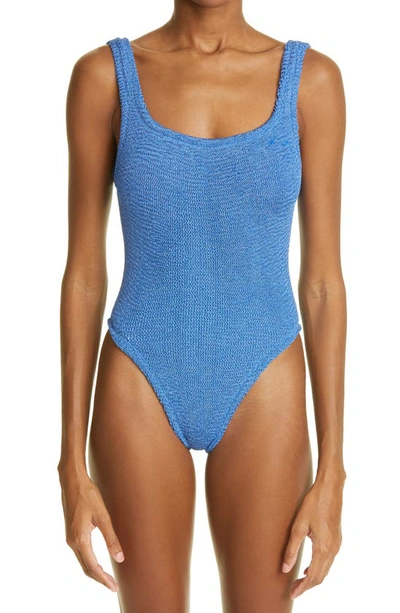 Shop Hunza G Crinkle One-piece Swimsuit In Denim