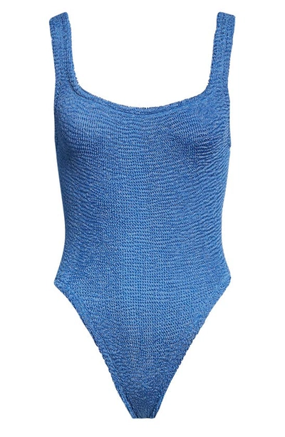 Shop Hunza G Crinkle One-piece Swimsuit In Denim
