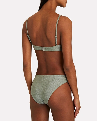 Shop Jonathan Simkhai Camila Ruched Metallic Bikini Bottoms In Green-lt