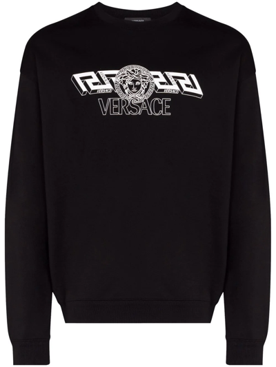 Shop Versace Logo-print Cotton Sweatshirt In Schwarz