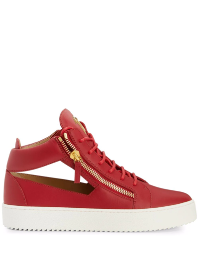 Giuseppe Zanotti Men's Maylondon Scarpa Leather High-top Cut-out Sneakers  In Red | ModeSens